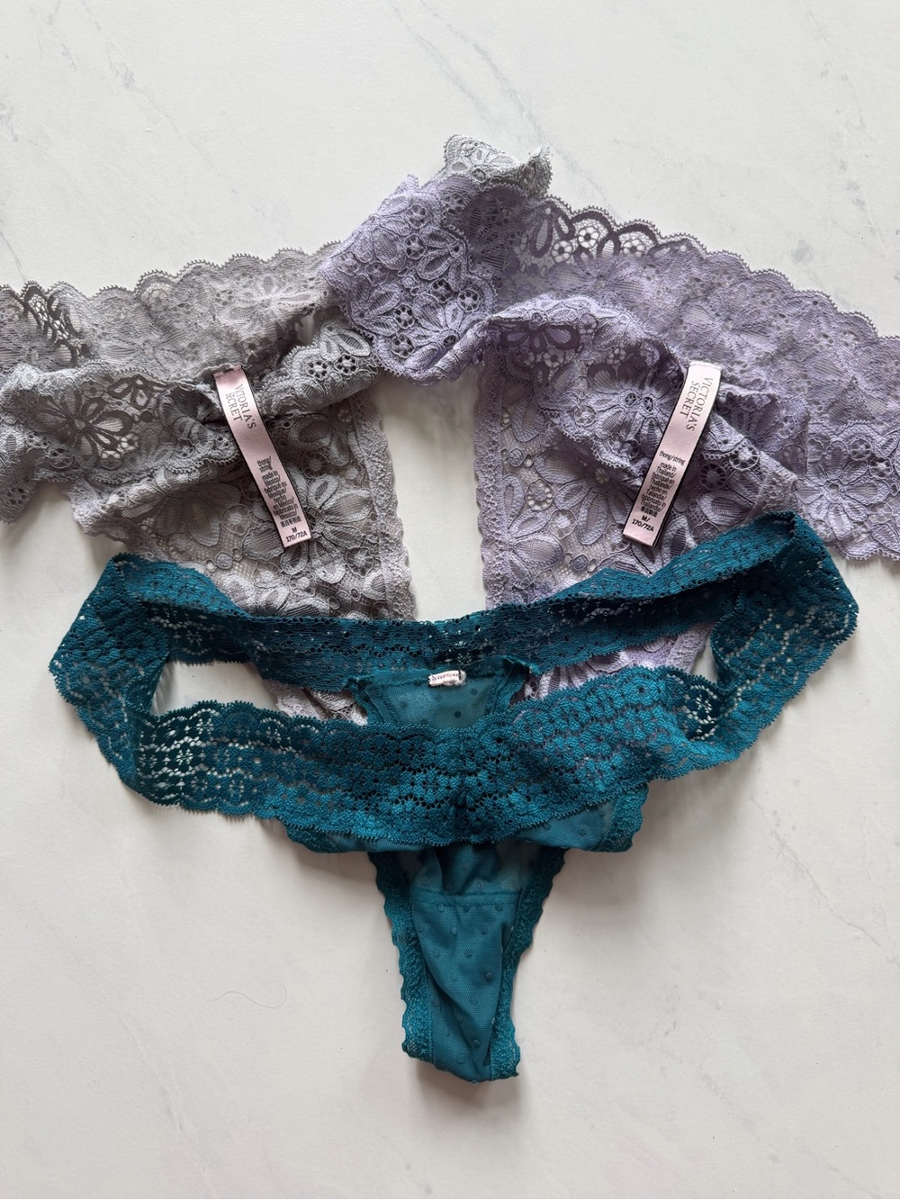Victoria’s Secret - Lace-Trim Thong Bottoms - Set of 3 - Picture 2 of 4